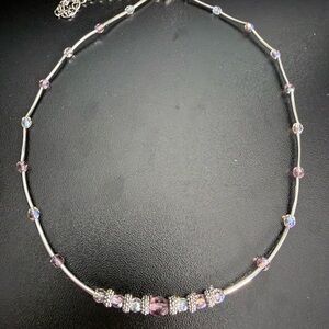 Lia Sofia Silver Tone Necklace with AB  Beads